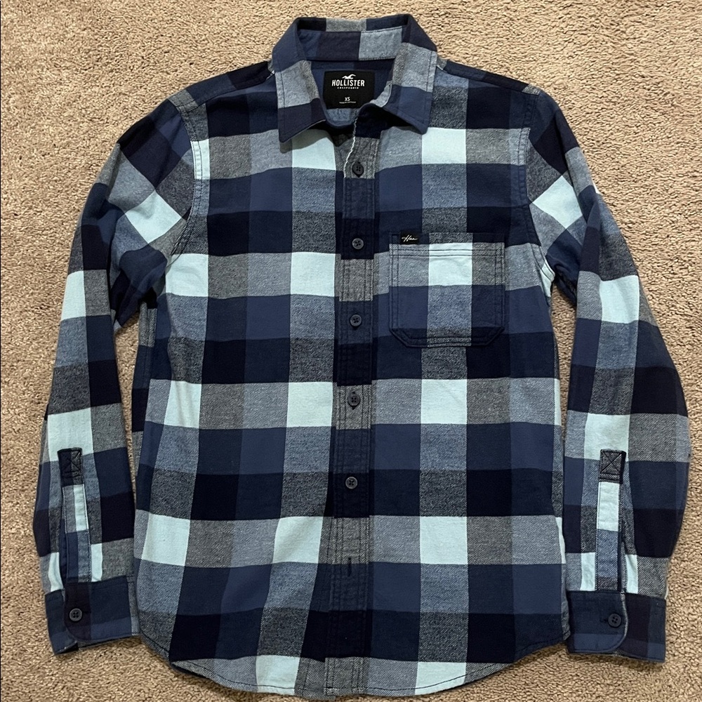 Hollister Navy and Light Blue Checkered Shirt